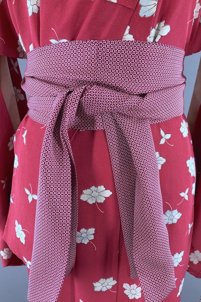 Vintage Rose Pink Floral Silk Kimono Robe-ThisBlueBird - Modern Vintage