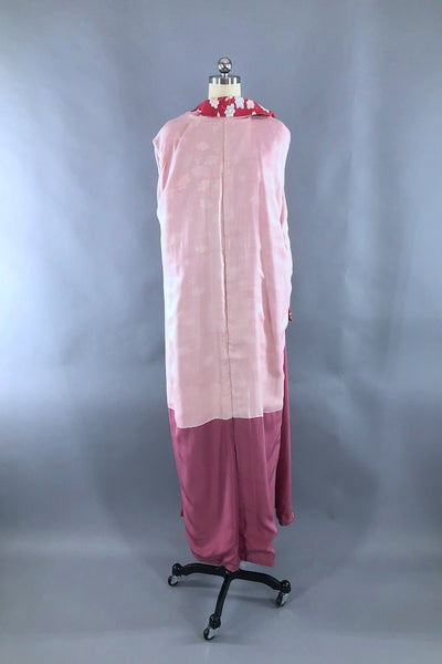 Vintage Rose Pink Floral Silk Kimono Robe-ThisBlueBird - Modern Vintage