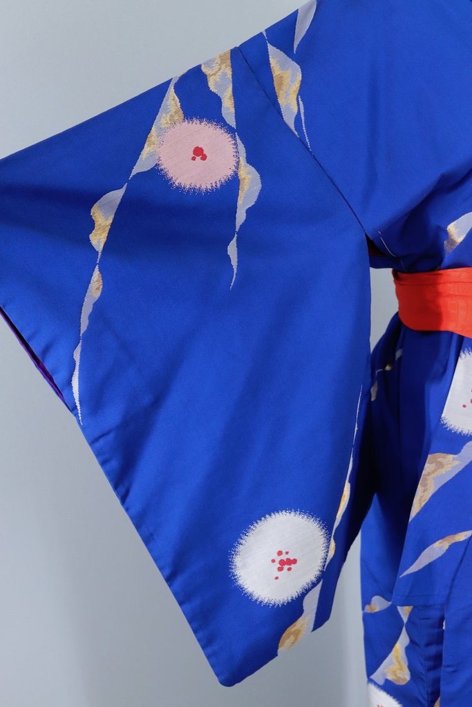Vintage Royal Blue Metallic Silk Kimono-ThisBlueBird - Modern Vintage