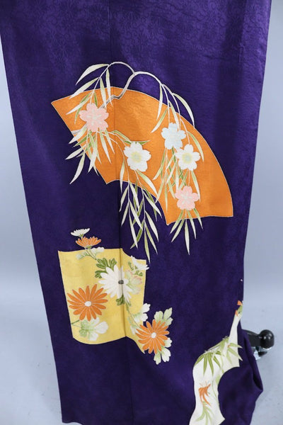 Vintage Royal Purple Silk Bamboo Print Kimono-ThisBlueBird - Modern Vintage