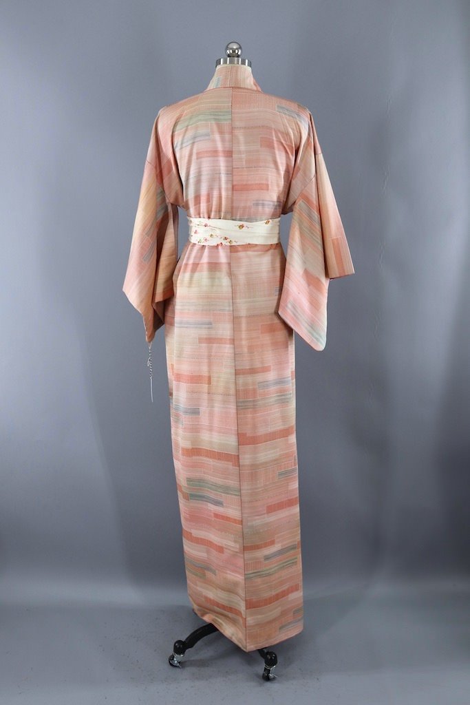 Vintage Salmon Pink Silk Kimono Robe-ThisBlueBird - Modern Vintage