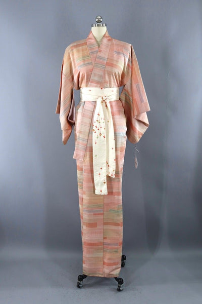 Vintage Salmon Pink Silk Kimono Robe-ThisBlueBird - Modern Vintage