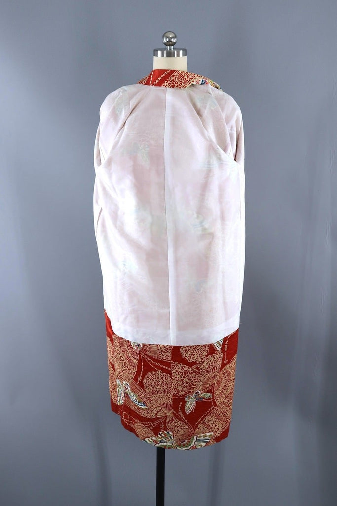 Vintage Short Kimono Robe / Red Orange Butterflies-ThisBlueBird - Modern Vintage