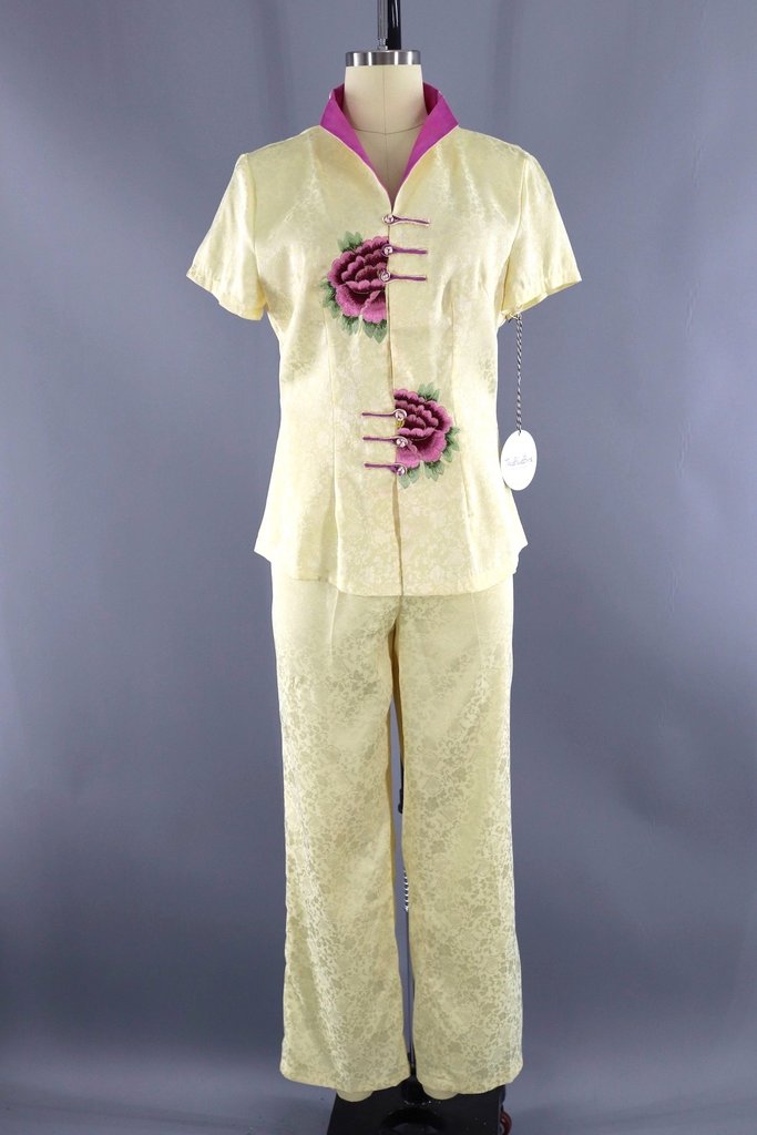 Vintage Silk Embroidered Loungewear Set-ThisBlueBird - Modern Vintage