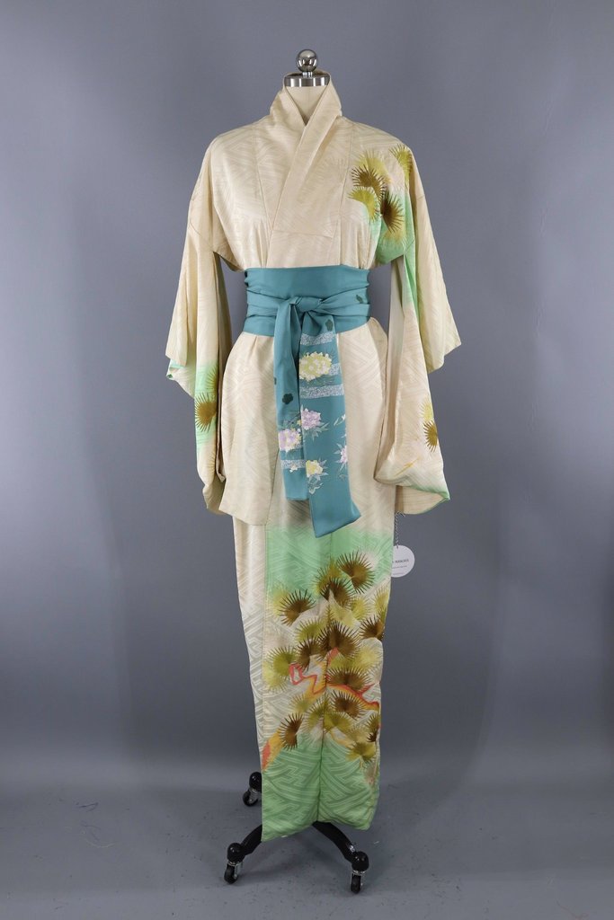 Vintage Silk Embroidered Mimosa Kimono-ThisBlueBird - Modern Vintage