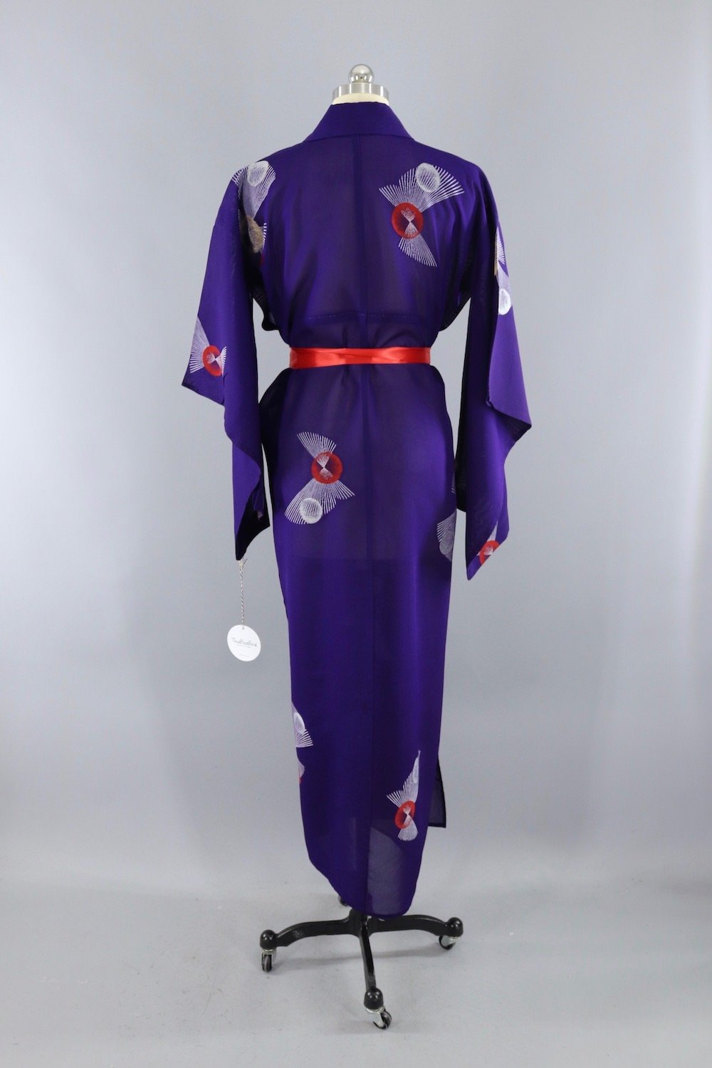 Vintage Silk Gauze Kimono Robe / Blue & Gold Omeshi Geometric - ThisBlueBird