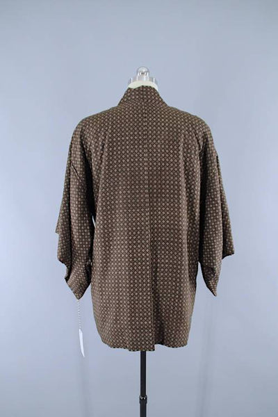 Vintage Silk Haori Kimono Jacket Cardigan / Dark Brown Ikat - ThisBlueBird