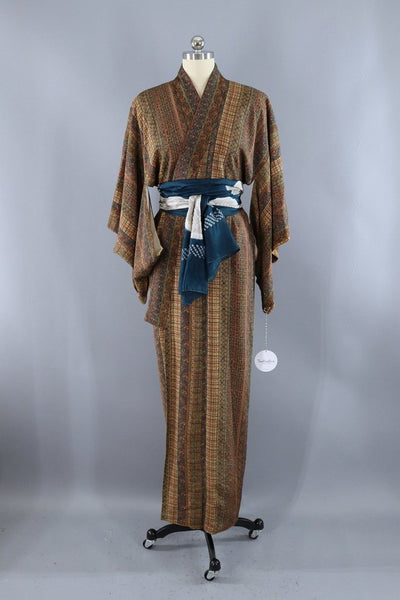 Vintage Silk Kimono Brown Floral Print-ThisBlueBird - Modern Vintage