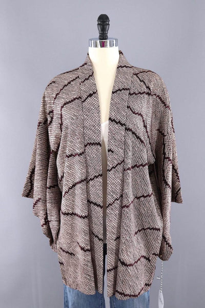Vintage Silk Kimono Cardiagn / Purple Maroon Shibori - ThisBlueBird