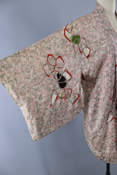 Vintage Silk Kimono Cardigan / 1940s Pink & Green Abstract - ThisBlueBird