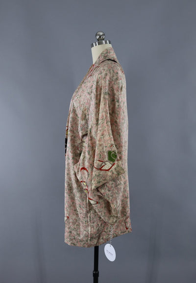 Vintage Silk Kimono Cardigan / 1940s Pink & Green Abstract - ThisBlueBird