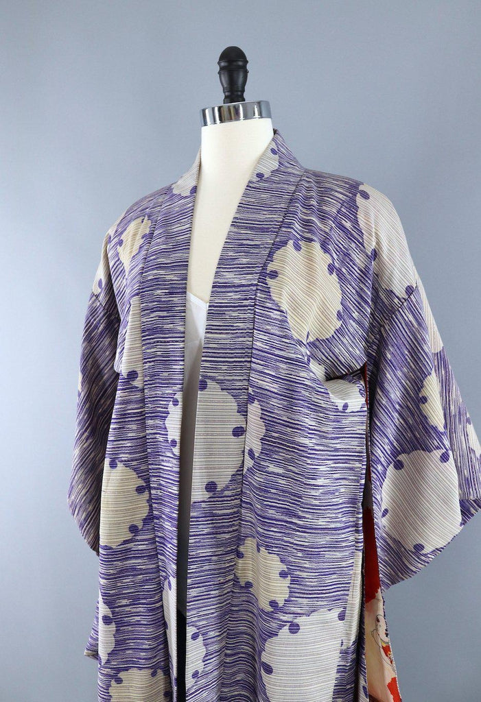 Vintage Silk Kimono Cardigan / Blue Art Deco - ThisBlueBird