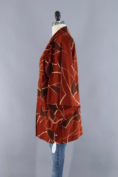 Vintage Silk Kimono Cardigan / Brown Abstract - ThisBlueBird