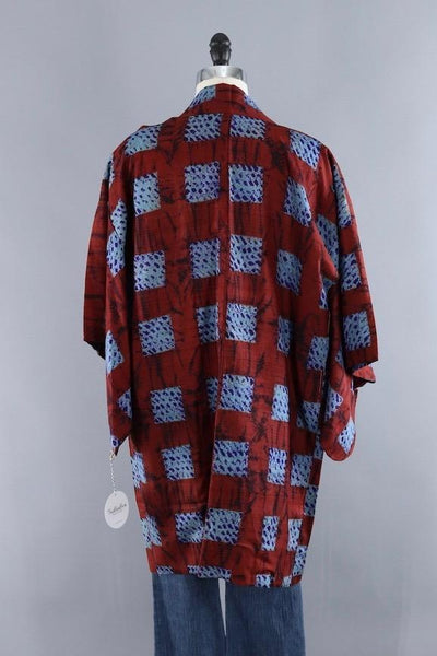 Vintage Silk Kimono Cardigan / Brown & Blue Shibori Dyed - ThisBlueBird