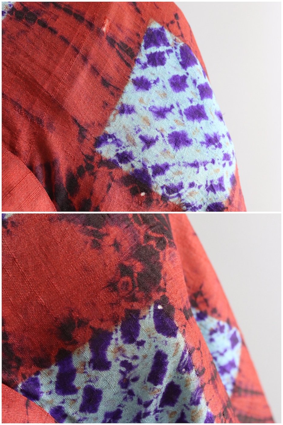 Vintage Silk Kimono Cardigan / Brown & Blue Shibori Dyed - ThisBlueBird