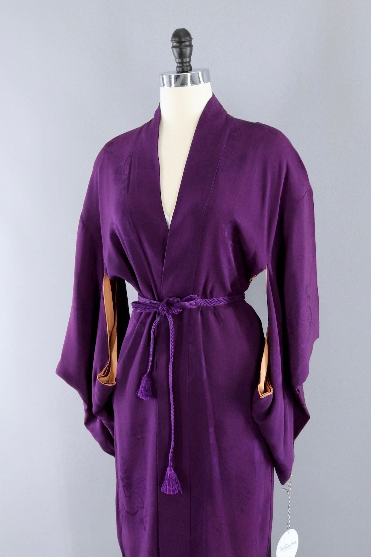 Vintage Silk Kimono Cardigan / Dark Eggplant Purple - ThisBlueBird