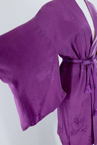 Vintage Silk Kimono Cardigan / Dark Eggplant Purple - ThisBlueBird