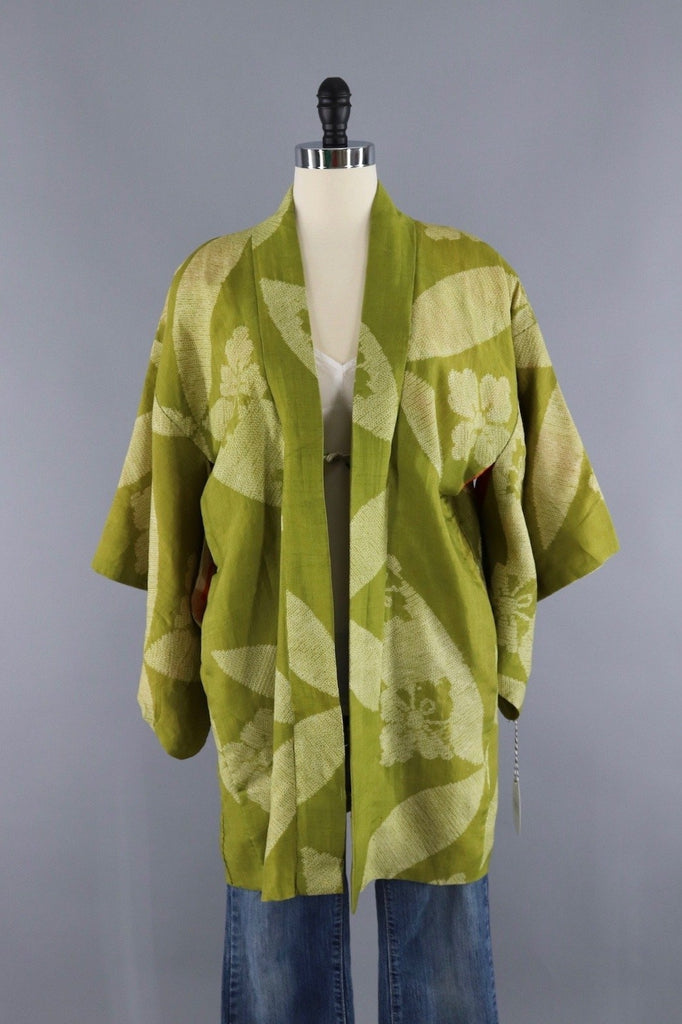 Vintage Silk Kimono Cardigan - Green Shibori - ThisBlueBird