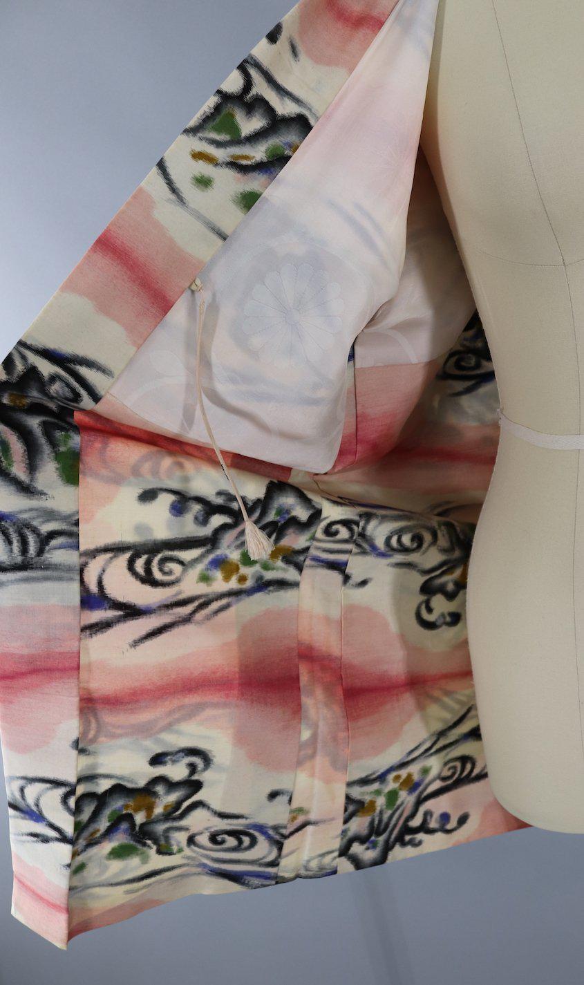 Vintage Silk Kimono Cardigan / Ikat Pink Waves - ThisBlueBird