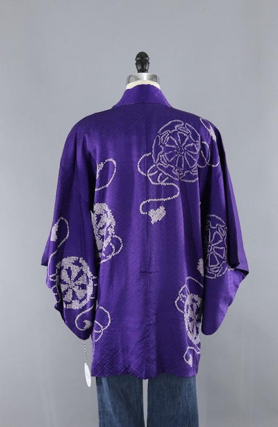 Vintage Silk Kimono Cardigan Jacket / Blue Purple Shibori - ThisBlueBird