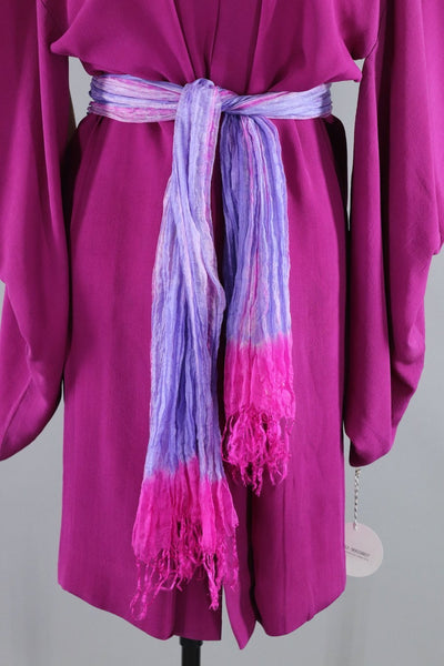 Vintage Silk Kimono Cardigan Jacket in Magenta Purple with Silk Sash - ThisBlueBird