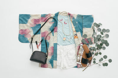 Vintage Silk Kimono Cardigan Jacket / Lavender and Aqua Floral - ThisBlueBird