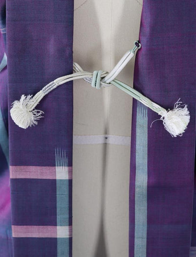 Vintage Silk Kimono Cardigan Jacket / Purple & Aqua Ikat - ThisBlueBird