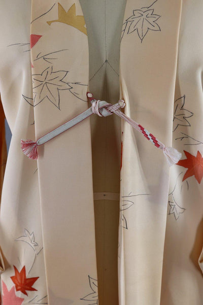 Vintage Silk Kimono Cardigan Jacket / Yellow Orange Maple Leaves - ThisBlueBird