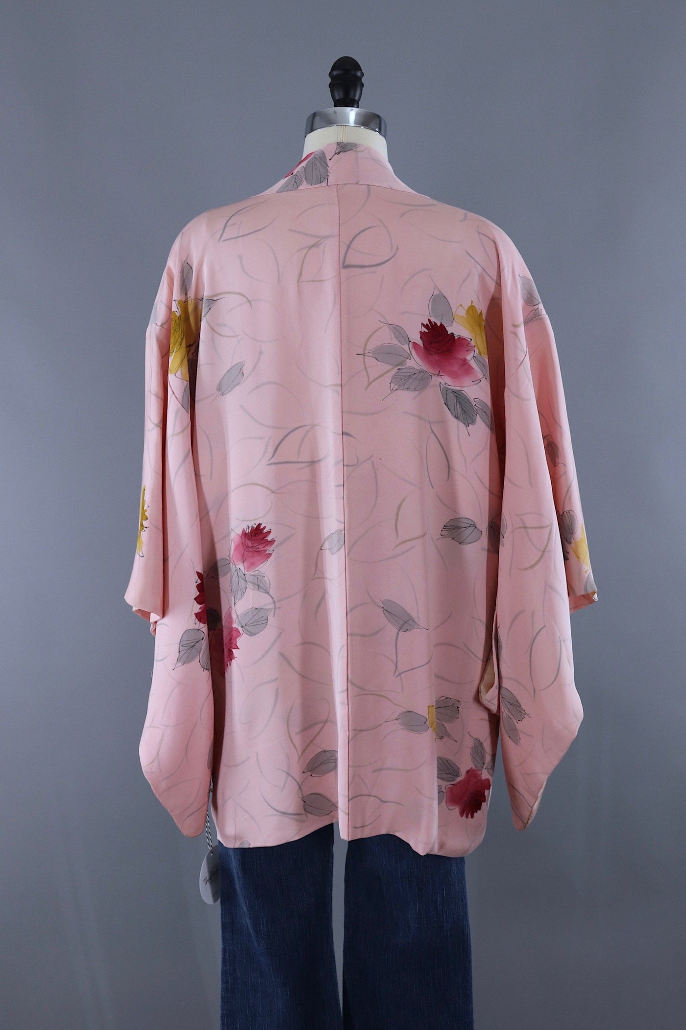 Vintage Silk Kimono Cardigan Jaket / Pastel Pink Rose Floral Print ...