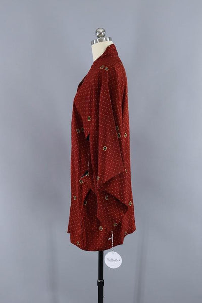 Vintage Silk Kimono Cardigan - Maroon Red Dots - ThisBlueBird