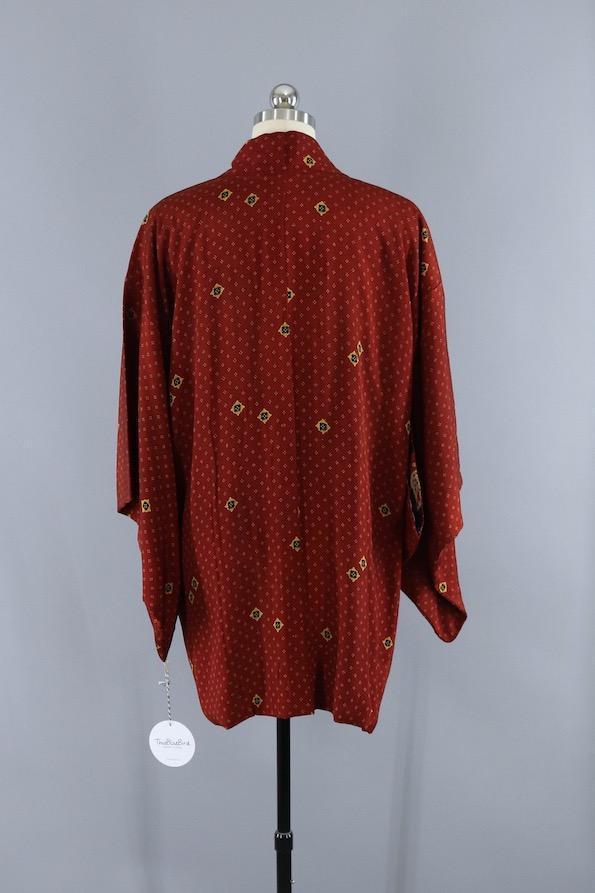 Vintage Silk Kimono Cardigan - Maroon Red Dots - ThisBlueBird