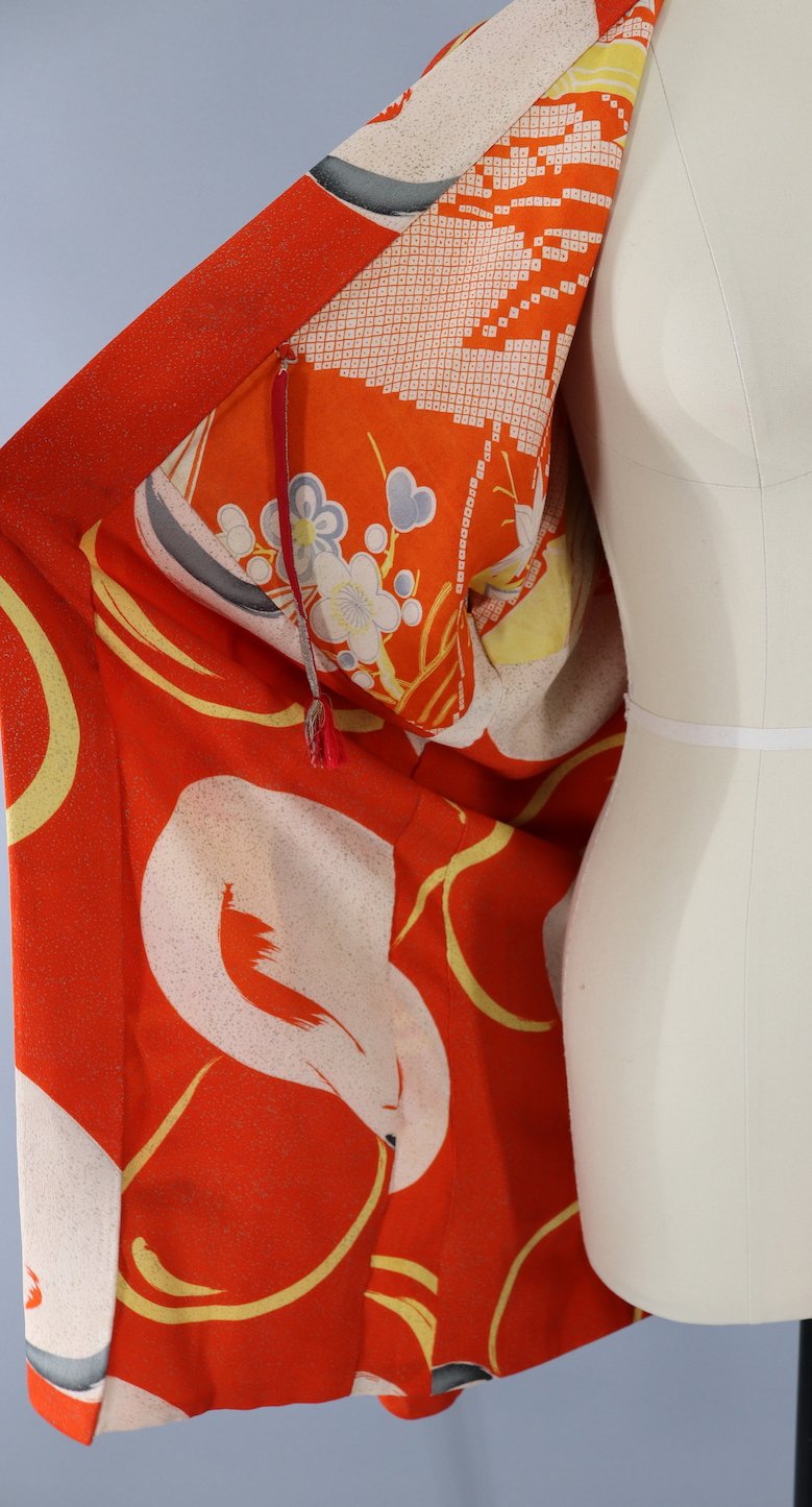 Vintage Silk Kimono Cardigan / Orange Art Deco / 1920s 1930s - ThisBlueBird