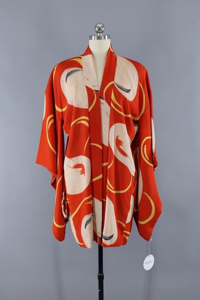 Vintage Silk Kimono Cardigan / Orange Art Deco / 1920s 1930s - ThisBlueBird