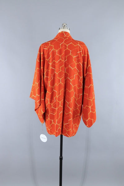Vintage Silk Kimono Cardigan / Orange Lattice Print - ThisBlueBird