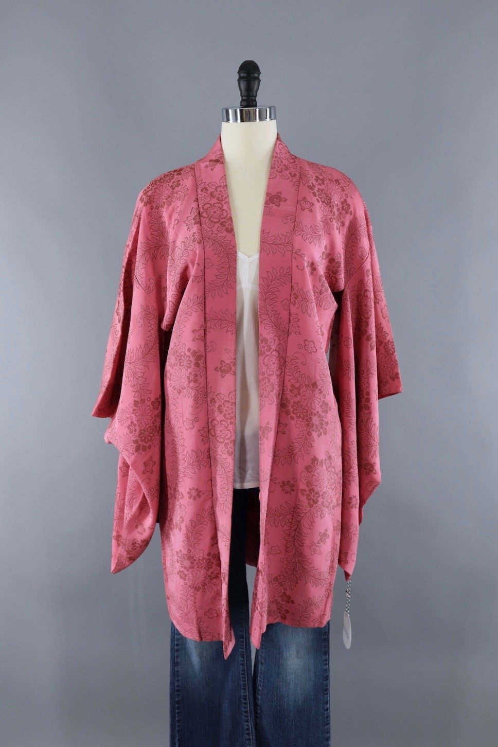Vintage Silk Kimono Cardigan / Pink Metallic Floral - ThisBlueBird
