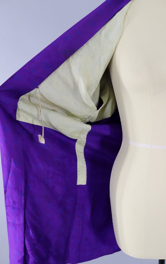 Vintage Silk Kimono Cardigan / Royal Purple Blue Floral - ThisBlueBird