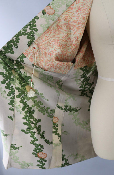 Vintage Silk Kimono Cardigan / Taupe Green Floral - ThisBlueBird
