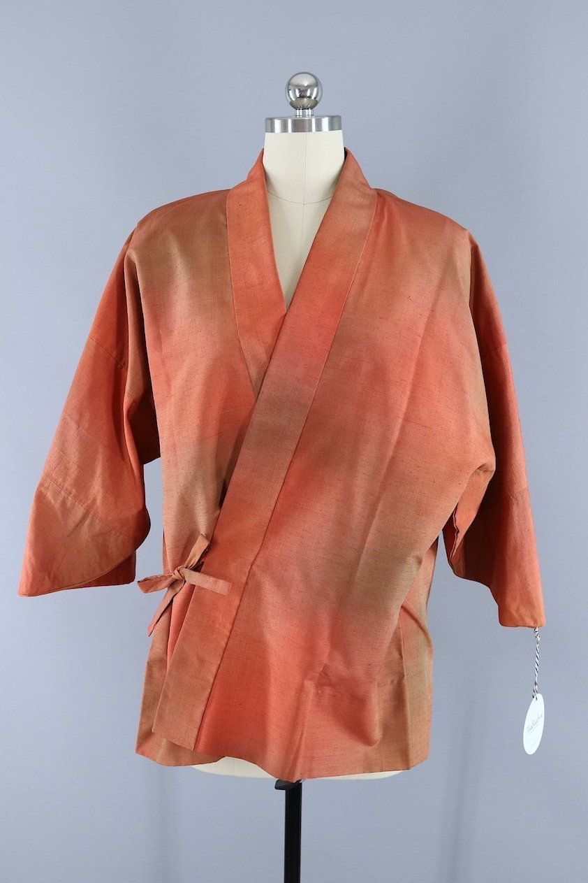 Vintage Silk Kimono Cardigan - Terra Cotta Ombre - ThisBlueBird