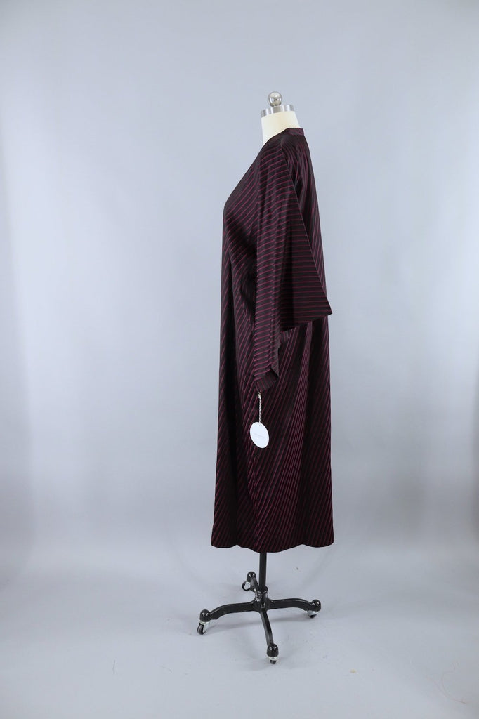 Vintage Silk Kimono Coat / Black & Magenta Stripes - ThisBlueBird