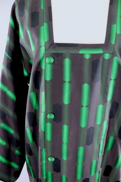 Vintage Silk Kimono Coat Jacket / Black and Green Geometric - ThisBlueBird