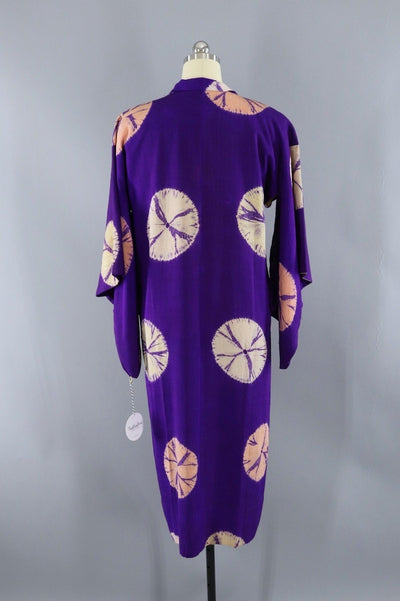 Vintage Silk Kimono Coat / Purple, Yellow and Peach Shibori-ThisBlueBird - Modern Vintage