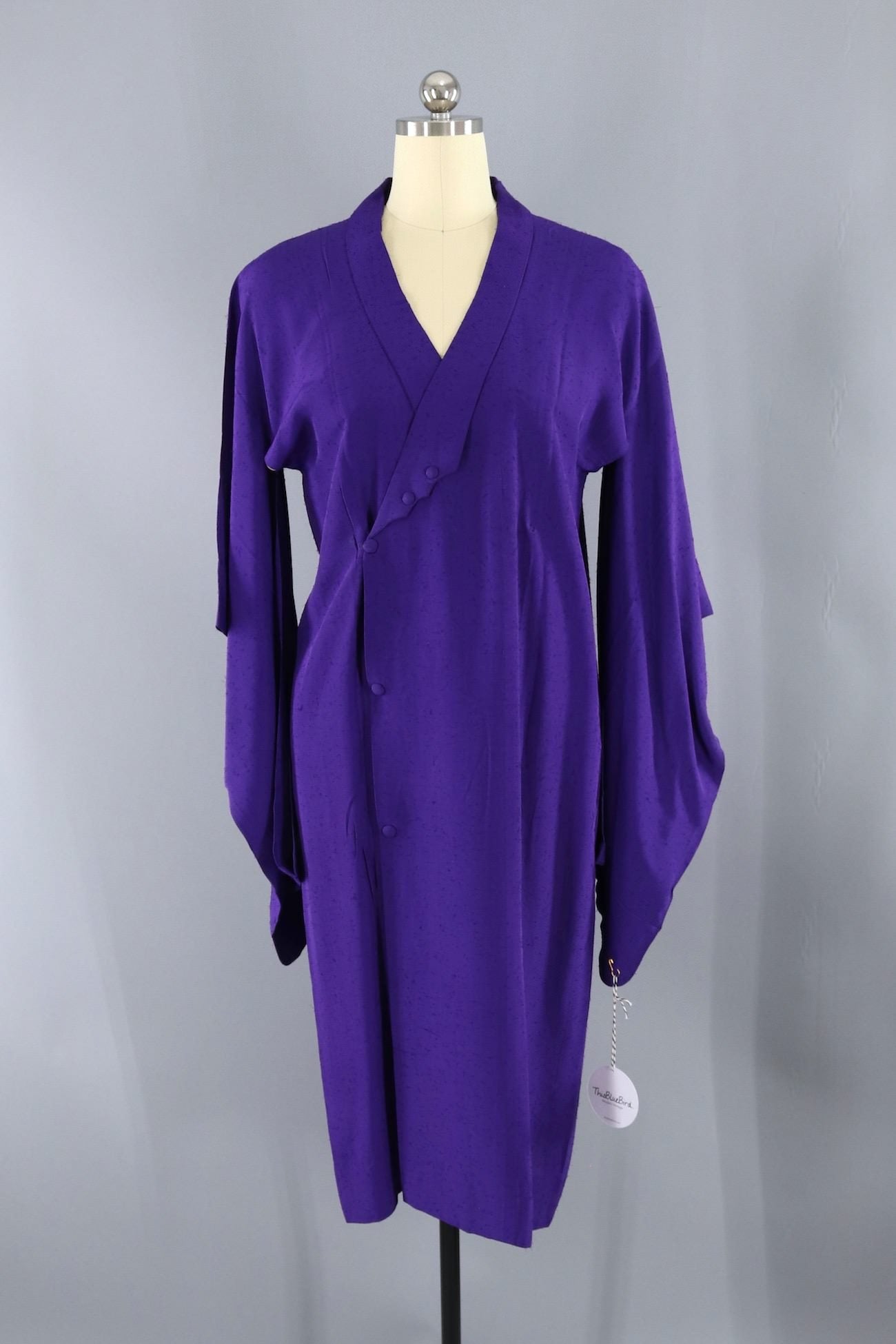 Vintage Silk Kimono Coat / Royal Blue Purple-ThisBlueBird - Modern Vintage