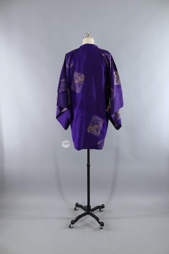 Vintage Silk Kimono Jacket / Blue Floral Wagons - ThisBlueBird