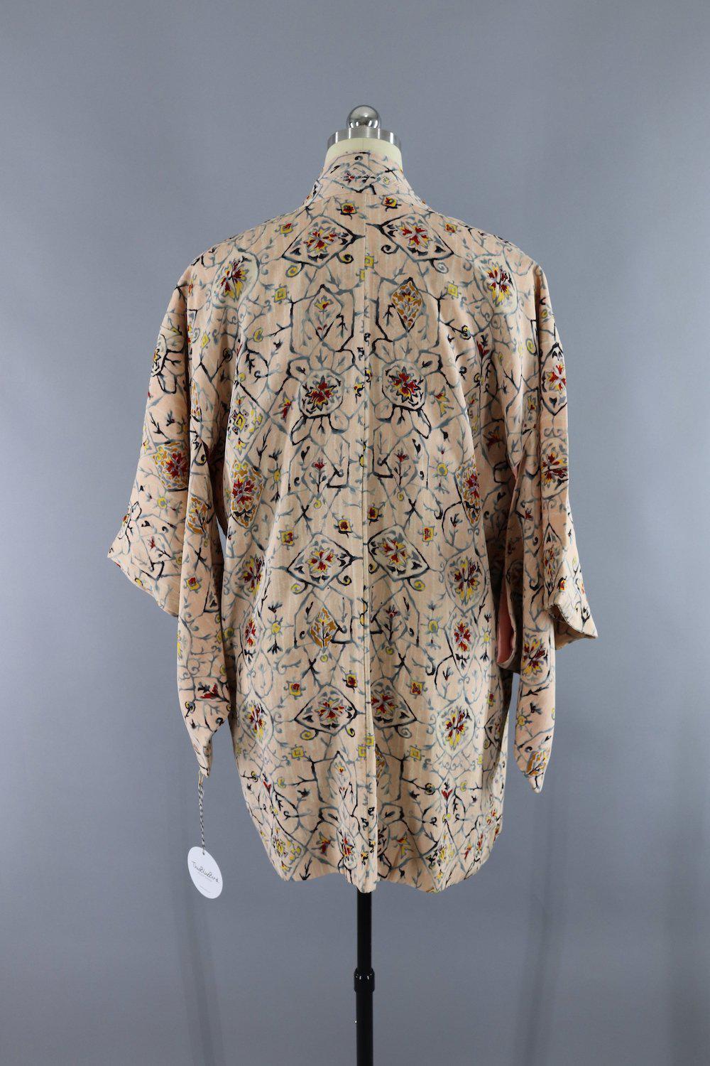Vintage Silk Kimono Jacket Cardigan / Blush Pink Arabesque - ThisBlueBird