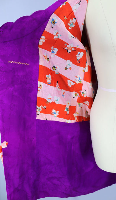 Vintage Silk Kimono Jacket Cardigan Michiyuki / Magenta Purple - ThisBlueBird
