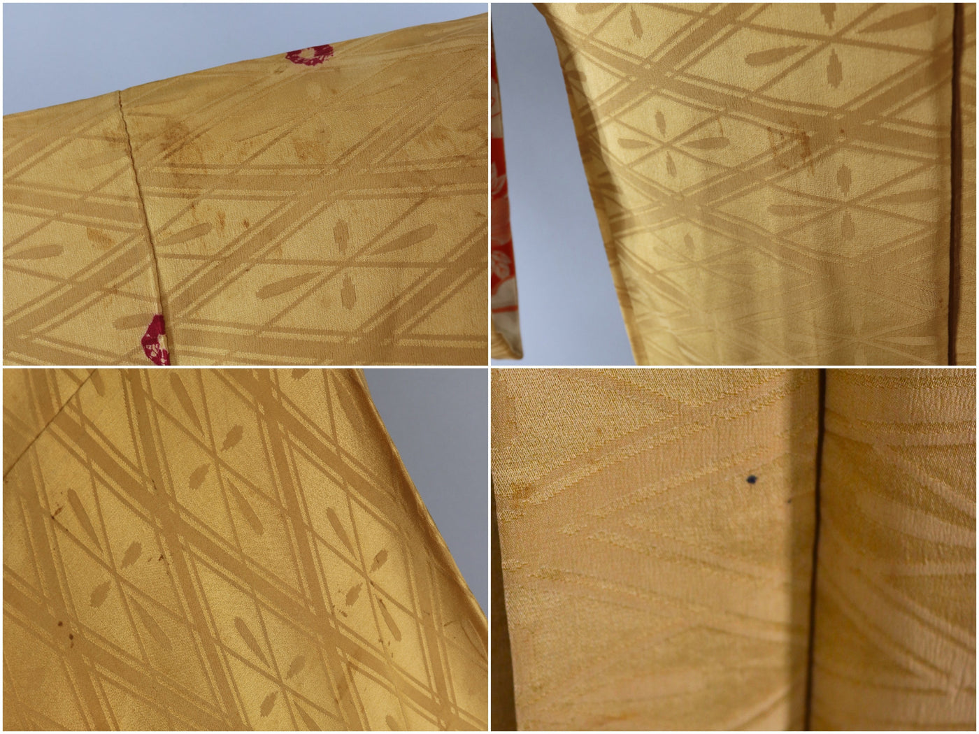 Vintage Silk Kimono Jacket / Gold and Maroon Shibori Floral - ThisBlueBird