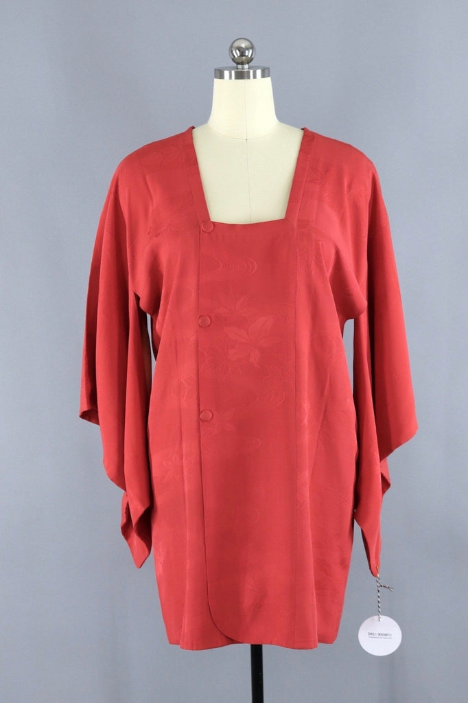 Vintage Silk Kimono Jacket in Red Floral - ThisBlueBird