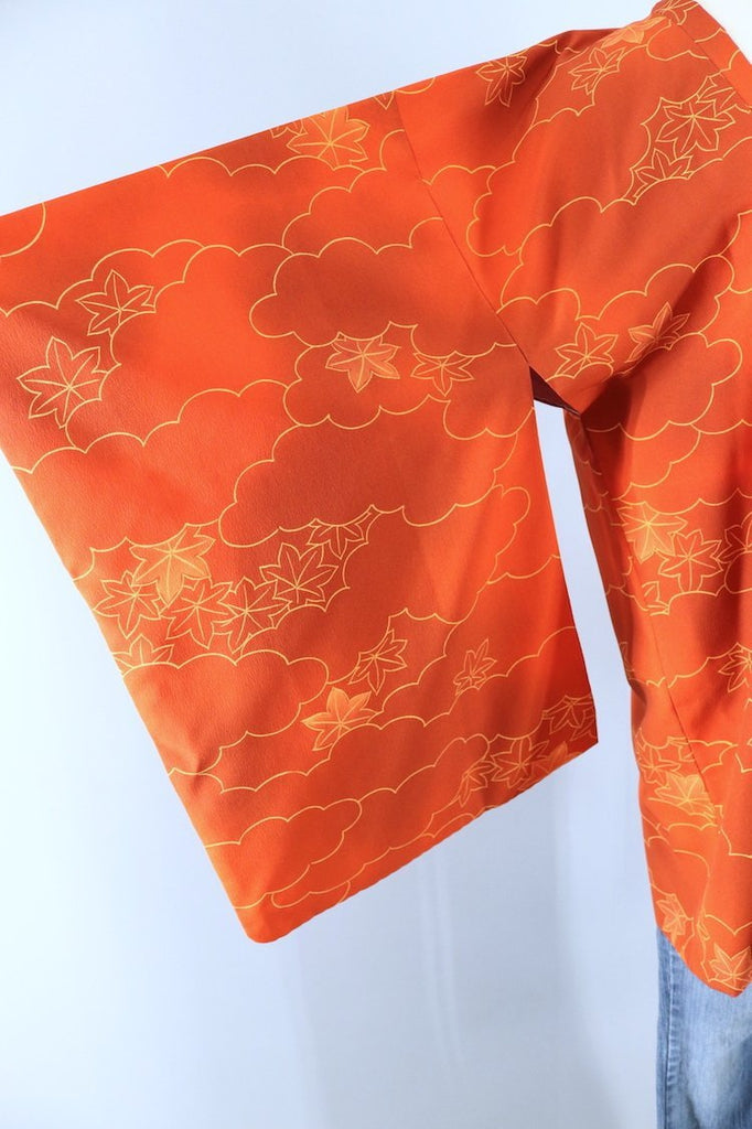 Vintage Silk Kimono Jacket / Orange Maple Leaves - ThisBlueBird