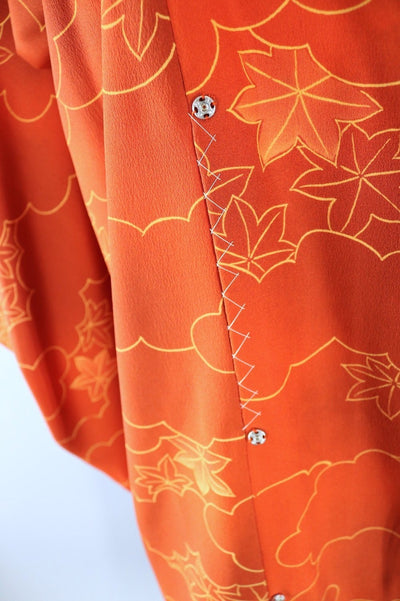 Vintage Silk Kimono Jacket / Orange Maple Leaves - ThisBlueBird