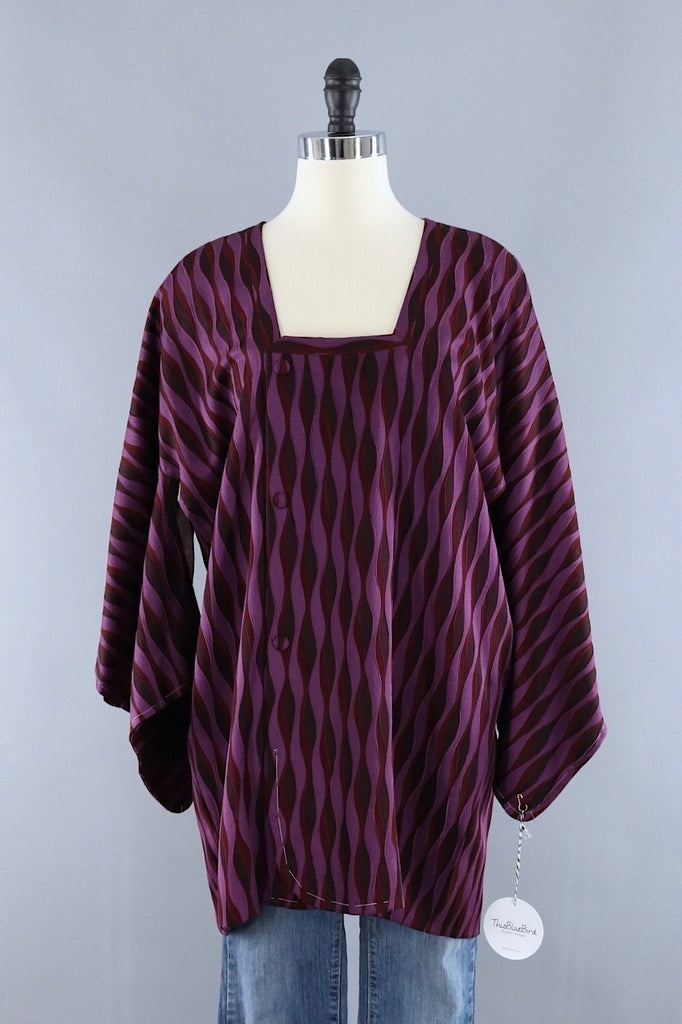 Vintage Silk Kimono Jacket / Purple Waves - ThisBlueBird